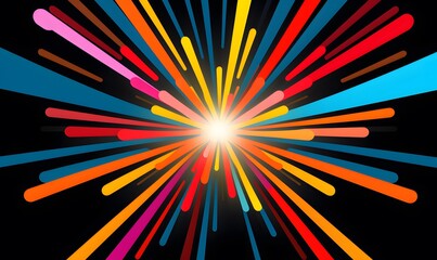 Fototapeta premium Cartoon comic sunburst illustration with colorful line. Flash explosion radial lines comic book Banner background. A vibrant explosion graphic featuring bright colors and dynamic lines