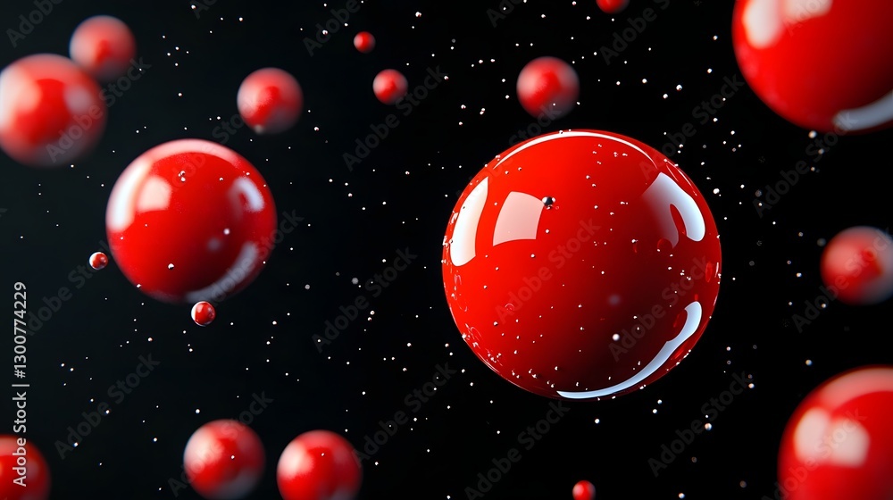 Poster luminous particles floating in sleek dark cosmic background