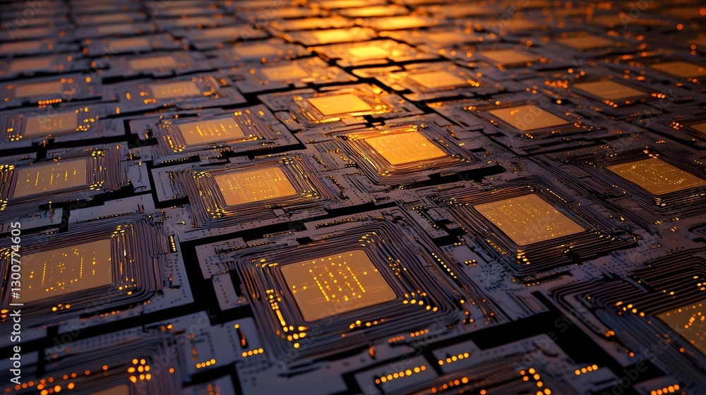 Poster glowing high-tech circuits forming an intricate sci-fi pattern
