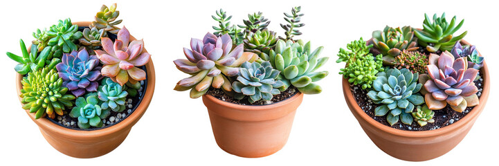 Set of a potted succulent plant, succulents potted plant is colorful isolated on a transparent background
