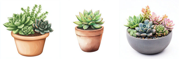 Set of a potted succulent plant, succulents potted plant is colorful isolated on a transparent background 