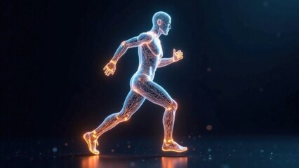 Fototapeta premium Abstract hologram of a human figure in motion. Ideal for fitness, AI and digital technology topics.