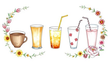 Floral Drinks Coffee Summer Refreshments Iced Tea Milk Juice