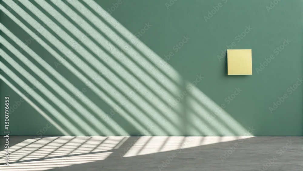 Poster an abstract view of a room featuring diagonal light and shadow patterns on the wall with a yellow st
