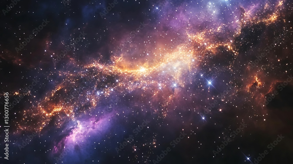 Poster a luminous, starry banner with clusters of tiny sparkling lights scattered across an infinite black 