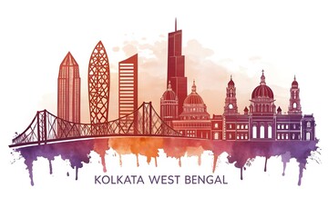 Kolkata West Bengal Skyline Red