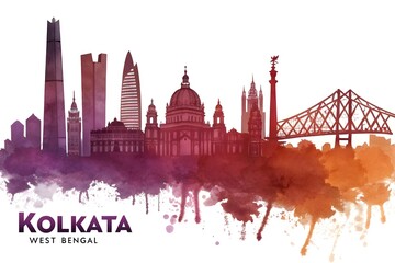 Kolkata West Bengal Skyline Red