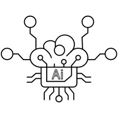 AI Circuit Chip Icon – Advanced Artificial Intelligence Processor for Smart Technology and Digital Automation with Transparent Background