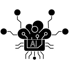 AI Circuit Chip Icon – Advanced Artificial Intelligence Processor for Smart Technology and Digital Automation with Transparent Background