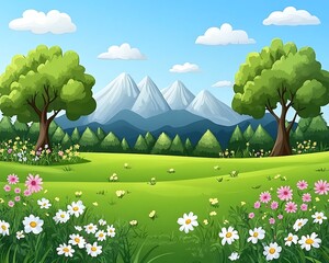 Naklejka premium Mountain Meadow Spring Landscape