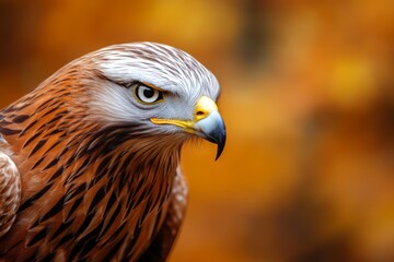 Obraz premium Majestic Hawk Portrait with Stunning Feather Details and Vibrant Autumn Background