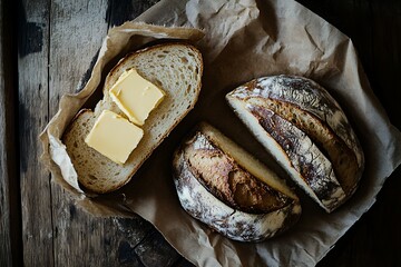 Artisan Bread Slices with Butter Rustic Bakery Close-up