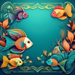 Obraz premium creative border frame of colorful tropical fish background with copy space