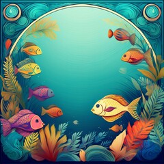 Naklejka premium creative border frame of colorful tropical fish background with copy space
