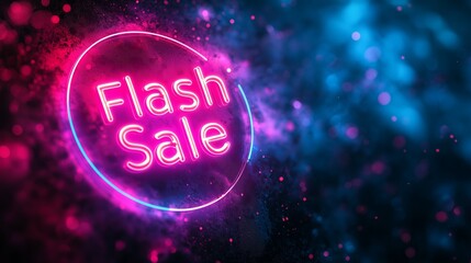 Vibrant Neon Flash Sale Sign with Abstract Background Effects