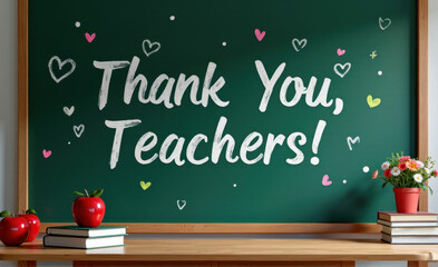 school blackboard with thank you message teacher appreciation day