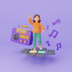 Girl dancing and having fun on the floor with neon lighting with cheerful music.
Entertainment and events, festivals and holidays. 3D rendering.