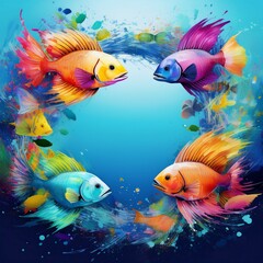 Fototapeta premium border frame of colorful tropical fish background with copy space