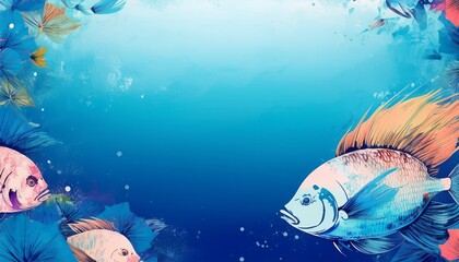 Fototapeta premium border frame of colorful tropical fish background with copy space