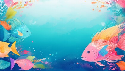 Naklejka premium border frame of colorful tropical fish background with copy space