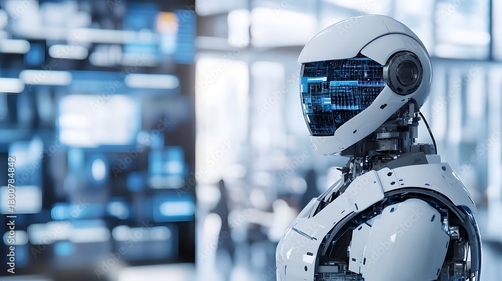 Poster futuristic ai-powered business assistant with holographic analytics interface