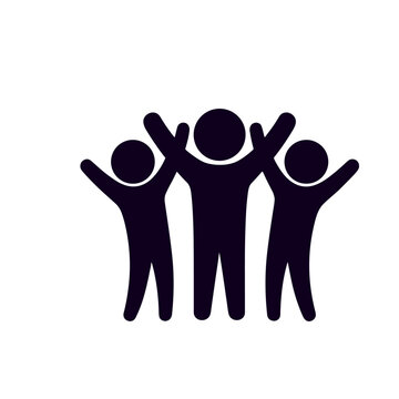 Three sticky figure hands up icon