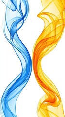 Abstract blue and orange smoke swirls, design element, white background, website header