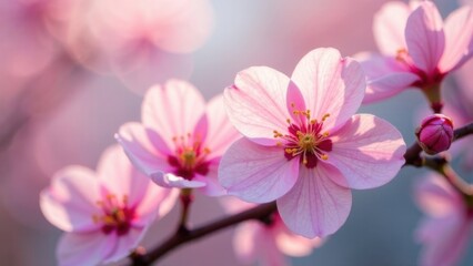 Fototapeta premium Beautiful pink cherry blossoms in sunlit spring garden