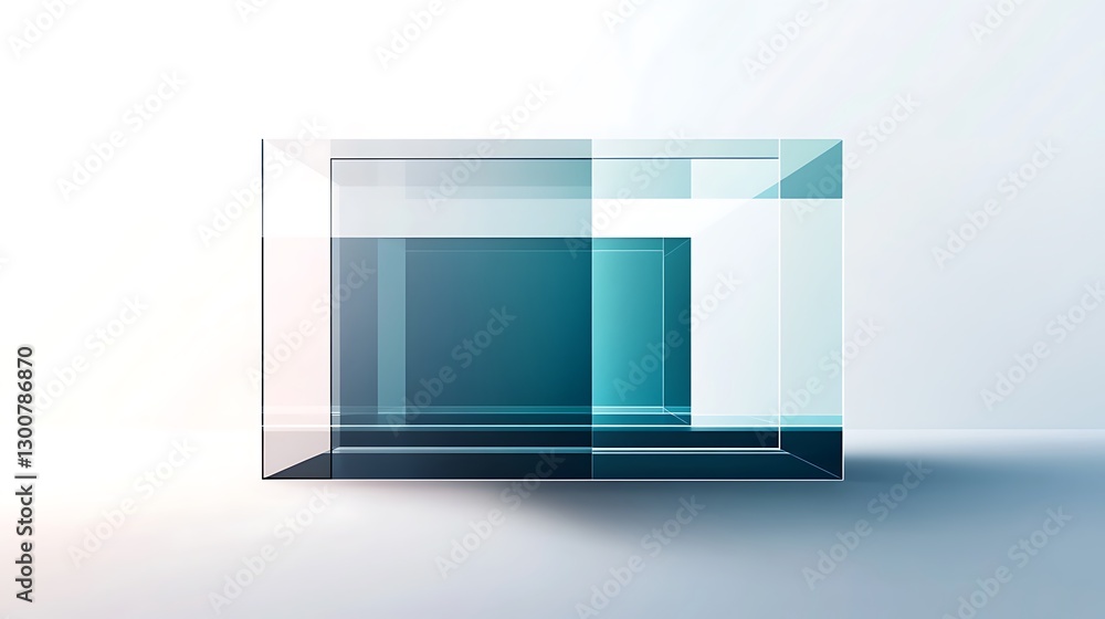 Poster a sleek business banner with transparent rectangular blocks and gradient highlights in navy and teal