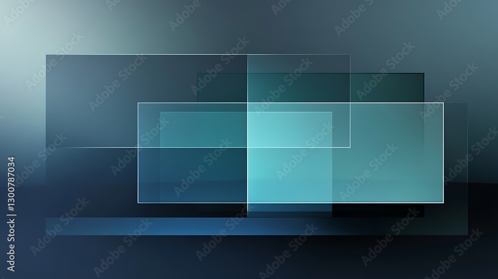 Poster a sleek business banner with transparent rectangular blocks and gradient highlights in navy and teal