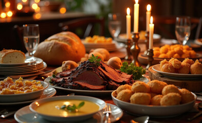 Naklejka premium american jewish tradition dinner table