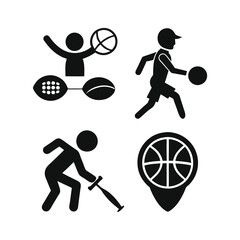 Fototapeta premium Silhouette set of sports icons including tennis player, ball, racket, and action illustrations in vector style