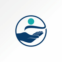 Logo design graphic concept creative premium vector stock image top sell hand and silhouette on circle line charity donation touch frendship palm help