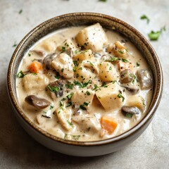 Creamy vegetable stew in a rustic bowl