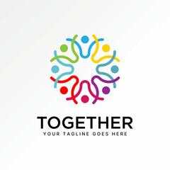 Logo design graphic concept creative premium vector stock image top sell happy active holding hands people rotation partnership team success community