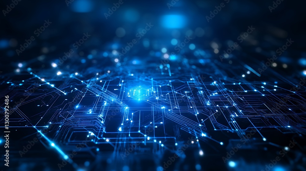 Aufkleber abstract digital network glowing blue circuit lines and points