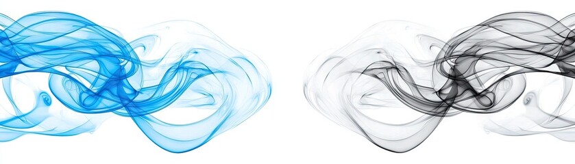 Abstract blue and grey smoke swirls, design element, white background