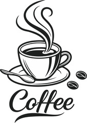 Black and White Cafe Logo Vector for Coffee Shops Art & Illustration