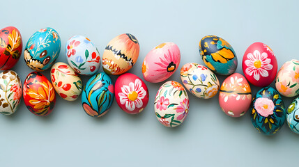 A colorful garland of hand-painted wooden eggs with floral motifs, bringing the spirit of Easter into any space.