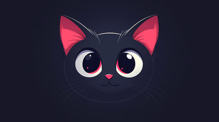 Cartoon Style Illustration of a Black Cat&rsquo;s Face
