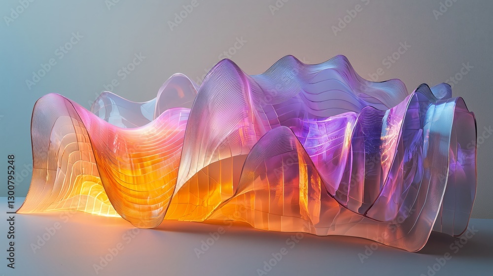 Poster abstract waves of light in soft gradient colors and curved lines