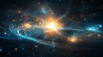 Naklejka premium Stunning cosmic galaxy with glowing stars and swirling light.