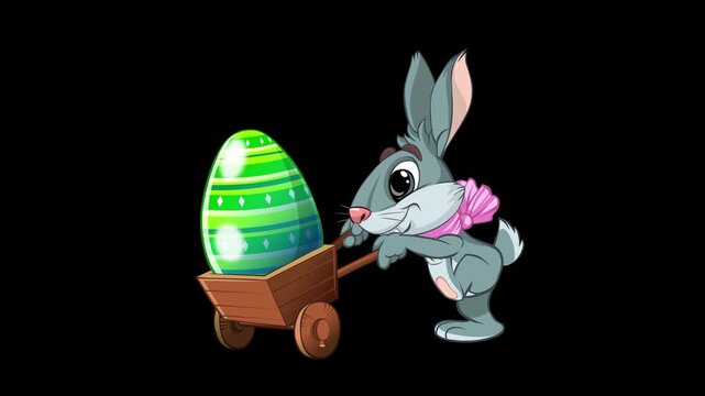 Easter bunnies running with a cart.
Cartoon loop animation of a Easter bunnies running with colorfully painted eggs in the wooden cart. 
Hand drawn frame-by-frame 2-d animation. 

