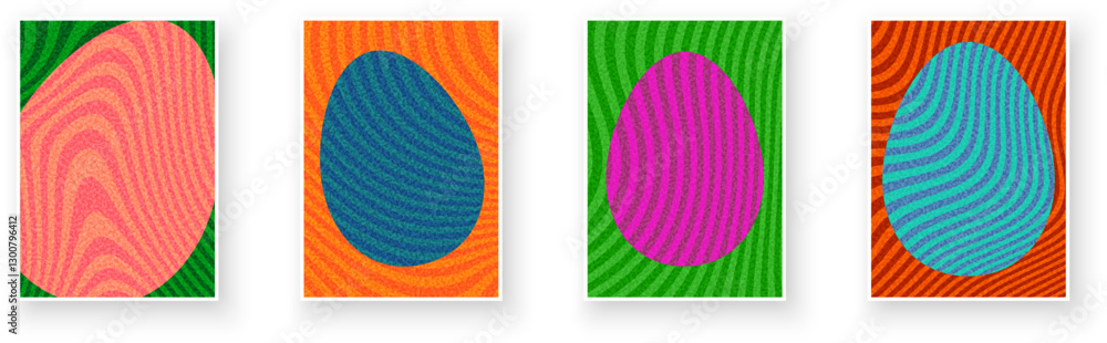 Aufkleber vector illustration of four abstract easter egg designs with bold colors and wavy patterns, creating