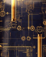 Abstract Gold Mechanical Blueprint Design Texture Background for Technology