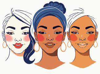 Embracing Diversity: Multicultural Beauty Vector with Varied Skin Tones