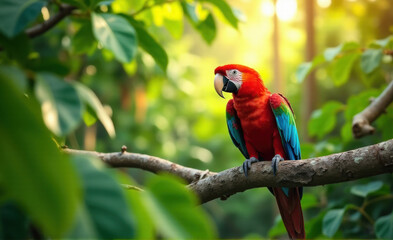 Obraz premium colorful parrot on branch bird day