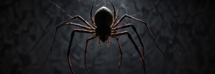 Close-up shot of a spider's legs and body forming a geometric pattern in the darkness,  body,  dark