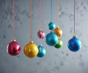 Obraz premium Colorful ornaments suspended from a blue string, holiday decor, ornament garland , festive hanger