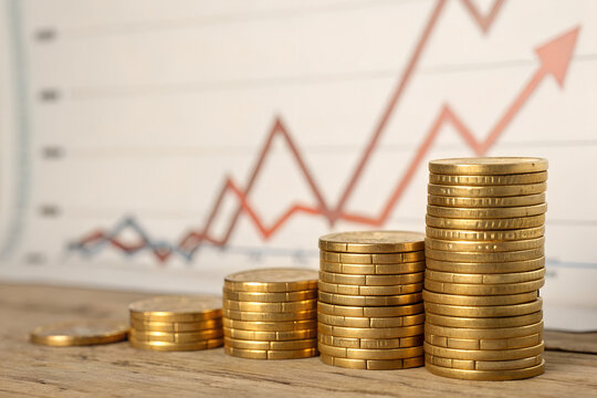 Stack of Gold Coins with Financial Growth Chart – Investment and Economy